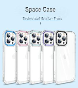 Cajas claras transparentes galvanizadas del teléfono del espacio de la lente del metal para el iPhone 14 13 12 11 Pro Max