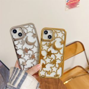 Coque souple creuse à motif d'étoile galvanisée pour iPhone, compatible modèles 14 Pro, 13 Pro, 11, 12Pro, 14Pro Max, cadre Design lune, coque en Silicone