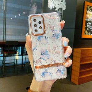 galvanoplastia flor planta hoja Cajas del teléfono para Samsung A13 S22 A03S A32 A22 A42 A12 A72 A52 A71 A51 4G 5G S21FE moda gracia diseñador ultrafino Funda protectora