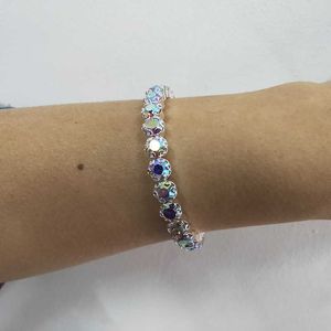 Bracelet élégant en cristal AB pour femmes, plaqué argent et couleur or, grand cristal strass, extensible, Q0719