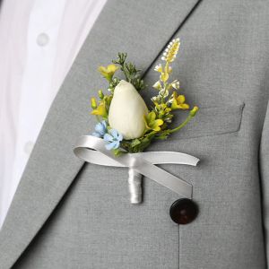 Elegant Artificial Flower Corsage Brooch Groom Groomsmen Boutonniere Silk Rose Tulip Floriches Brooches Party Party Accessoires