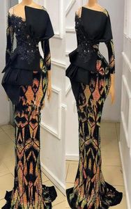 Elegantes vestidos de noche ASO EBI Mermaid de mangas largas Meramid Big Bow South African Prom Vests Formal Gowns Plus Size4975943