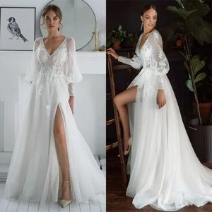 Elegant plage une ligne robes de mariée côté capuche à capuchon à capuchon en dentelle applique robe nuptiale sweep train vestidos de novia taille personnalisée pplique pplique pplique pplique