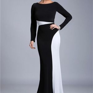 Robe de soirée formelle élégante en jersey noir et blanc, arabe Dubaï manches longues sirène robes de soirée robe de soirée LJ201119