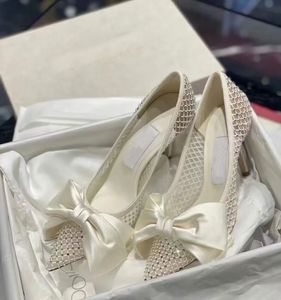 Élégant Marque Amour Sandales Chaussures Noir Blanc Cristal Maille Pompes avec Arc Femmes Bout Pointu Talons Hauts Robe De Soirée De Mariage Dame De Luxe De Travail