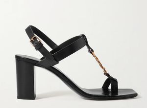 Elegantes diseños nupciales de lujo sandalias de dama zapatos planos de mujer sandalias de plataforma perfectas zapato gladiador con correa en el tobillo charol negro Sandalias de cuero Cassandra