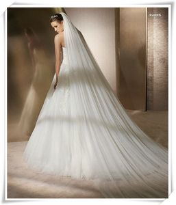 Voile de mariée élégant avec bord coupé, longueur cathédrale, deux couches de Tulle blanc/ivoire, voile de mariage, offre spéciale, # V00013