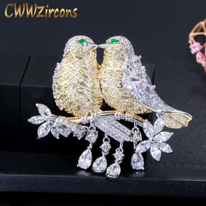 Elegante Cubic Zirconia Oro y Plata Color Lucky Lindo Pájaro Alambre Broches Pin para Mujeres Accesorio de Joyería BH007 210714