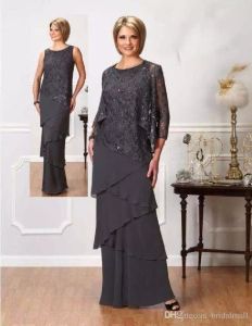 Élégant gris foncé mère de la mariée robes perlées paillettes niveaux en mousseline de soie robes de soirée formelles avec veste robes d'invité de mariage personnalisé