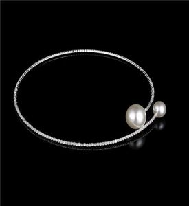 Collier ras du cou élégant et délicat avec strass en cristal, grosse perle, simple brin, fausse perle, collier en diamant pour femmes9191234