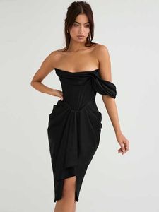 Vestidos elegantes para mujer 2022 Club Party Wear Chic Silk Satin Spring Outfits New Draped Corset Black Midi Dress