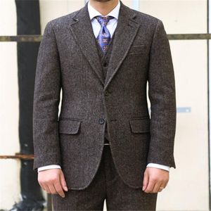 Traje Formal de Tweed gris elegante para Hombre, traje de esmoquin de lana ajustado con estilo personalizado para Hombre, Traje para Hombre, trajes para Hombre, Blazers de 3 piezas