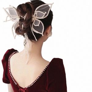 Elegant Handmade Wedding Headdr Fancy Fancy Mandmade Butterfly Hairpin Graceful Pearl Talage Silk Yarn Bridal Actures X4QW #