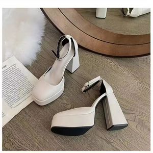 Chaussures élégantes à talons hauts pour femmes, lanières de cheville Sexy, noir et blanc, plateforme à talons, chaussures de soirée, escarpins pour dames, 240304