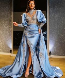 Élégant haut-cou trompette robes de soirée 2023 Funyue robes de soirée de bal manches longues robe de soirée en satin perles de dentelle robes de soirée wly935