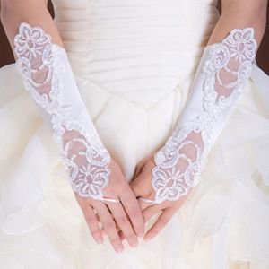 White Red Bridal Glove elbow length beaded lace appliques Wedding Gloves Lace No finger Hot Sell