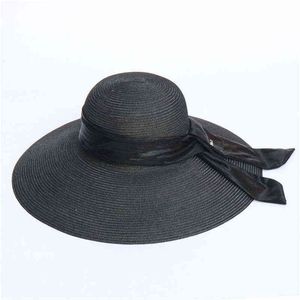 Dames élégantes chapeau de mariage noir disquette chapeaux de Protection solaire pour les femmes grands chapeaux de plage blancs en gros G220301