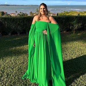 Robe de bal longue en mousseline de soie verte, ligne a, col bateau plissé, longueur au sol, robes de soirée élégantes pour femmes