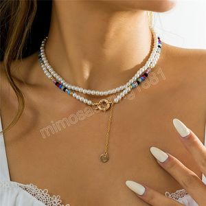 Elegante collar de perlas de imitación multicapa en el cuello, colgante nupcial de boda, accesorios de joyería de cadena larga