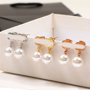 Élégant perle charme oreille boucle d'oreille de luxe concepteur femmes or rose argent plaqué pendentif oreille goutte bijoux accessoires en gros