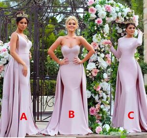 Elegant Pink Long Sleeve Bridesmaid Dresses Different Styles Same Color Mermaid Detachable Train Sequins Maid of Honor Dress Evening Gowns