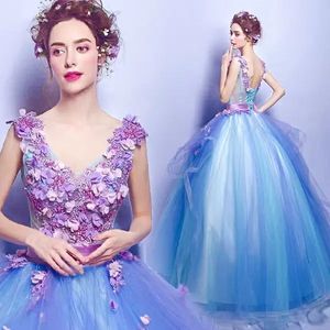 Élégant violet bleu robe de bal robes de bal princesse Aooliques paillettes sans manches bouffée tulle dentelle 3D fleur robes de soirée, plus la taille sur mesure S s