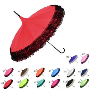 Parapluie en dentelle semi-matique élégant Parapluies de pagode ensoleillés et pluvieux fantaisie 14 couleurs disponibles Hhdct