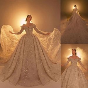 Élégant Shine 3D-dentelle robes d'occasion spéciale mode nouvelles perles coupe ajustée balayage train robes de bal taille sur mesure vestidos de novia D-H23521