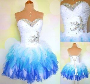 Elegant Short New Arrival Sexy Sweetheart Beads Crystal Mini Prom Dresses Short Homecoming Gowns Ruffles Party Dresses 3 colors p084