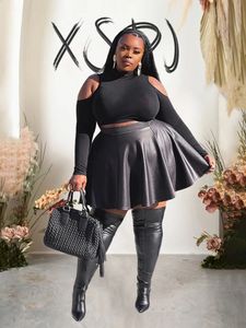 Jupes élégantes pour femmes streetwear jupe en cuir sexy aline flare dames plus taille noire de gros drop 240328