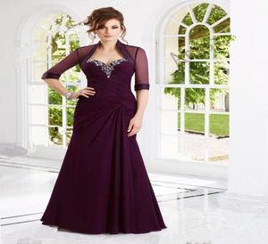 Elegante sirena de dos piezas, vestidos largos de talla grande para madre de la novia con chaqueta, vestidos de fiesta de boda de gasa con cuentas de cristal 20225109903