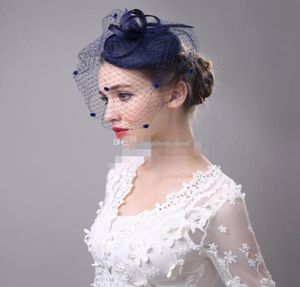 Elegant Wedding Party Bridal Headress Chaps Chapeaux Bridal Bridal Cheap Handmade Custom Navy Blue Hat Kentucky Derby Hats2016345