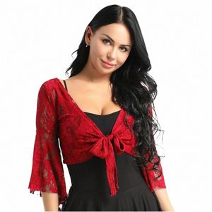 Elegant Women lg Flare Sleeve Floral Lace Shrug Wedding Bridal Summer Jacket Cape Fi Cover Up Open Frt Cardigan Wraps T2J8 #