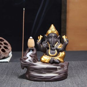 Éléphant dieu Ganesha encensoir à reflux argile pourpre bouddhiste décor à la maison encens argile thé Pet Budda decorativo vente en gros 231225