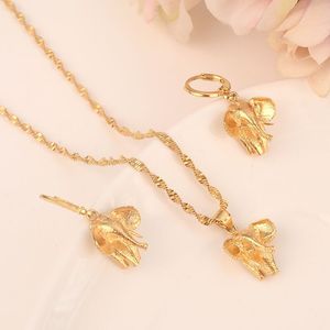 Conjuntos de joyería de elefante, collares clásicos, pendientes, conjunto de latón relleno de oro fino sólido amarillo de 14 k, regalo de la dote de la novia de la boda