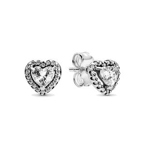 Boucles d'oreilles en forme de cœur surélevées en argent sterling véritable avec boîte d'origine pour Pandora Rose Gold Women Wedding Jewelry CZ diamond Girlfriend Gift Earring Set