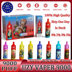 UZY Vaper 9000 Puffs Puff 9k 9000 Vape jetable desechable vaper E-cigarettes Mesh Coil 0 2 3 5% 18ml Stylo Vapes Jetables UZY 9000 Puff Rechargeable 850mAh Razz Bar