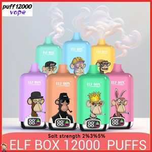 Box elfe numérique 12000 Puffes Puff 12k Vape Vape Mesh Vaporizer Rechargeable 25 ml E-liquide pré-rempli 0% 2% 3% 5% VS