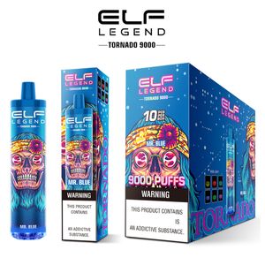 ELF Legend Tornado 9000 Puff 9000 Cigarrillos electrónicos desechables Vape desechable 600 mah Batería recargable 18 ML vapes soplo desechable con RGB Vaper