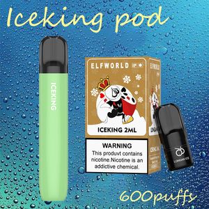 Elfworld Iceking 600 Puffs 10Flavors 380mAh 0%2%5% 2ml E-liquide taille portable conception de surface lisse conçue pour durer convient aux débutants britanniques vape jetable vape elf kit bar