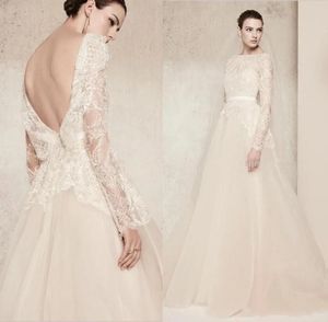 Elie Saab robes de mariée en dentelle de luxe en cristal manches longues robes de mariée col Bateau sur mesure robe de mariée grande taille
