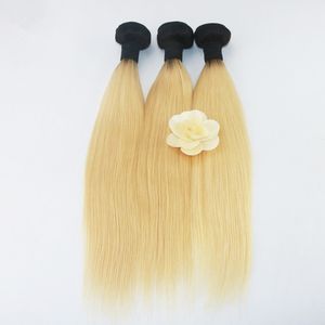 Ellibess Hair-Ombre Couleur 1b / 613 Bundles de cheveux humains 100g / Bundle 3 paquets / lot deux tons couleur blonde avec la racine noire cheveux humains