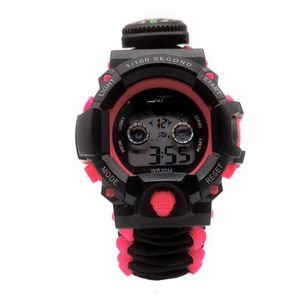 EM-13245 montre-bracelet numérique pour hommes voyage parapluie d'urgence corde tissage sifflet de survie alpinisme bracelet montre