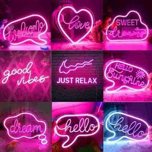 LED en relief Neon Light Bonjour Sunshine Sweet Dream Enseigne au néon réglable Tenture murale Lampe de nuit Bienvenue Signe Party Chambre Décor HKD230825