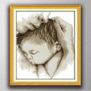 Abrazar el amor de la madre al bebé, elegante estilo de punto de cruz Establece la costura Kits de bordado pinturas contadas impresas sobre lienzo DMC 11CT