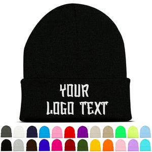 Bordado Logotipo personalizado Nombre de texto Gorro Adultos Mujeres Hombres Calentador de invierno Gorro de punto Adolescente Gorra personalizada