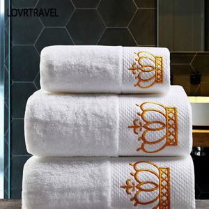 Juego de toallas blancas de algodón con corona Imperial bordada, toallas de cara, toallas de baño para adultos, toallitas absorbentes Hand249E