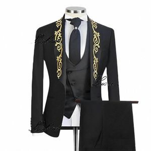 Costume brodé pour hommes, costume 3 pièces, fête formelle, élégant, veste de smoking de mariage, pantalon, gilet de haute qualité personnalisé C47B #