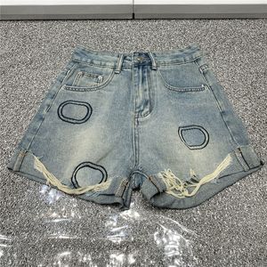 Jeans de patrón bordado Pantalones cortos para mujeres Pantal de mezclilla de cintura alta Girl Lady High Street calotes