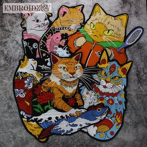 5 piezas/bolsa de bordado de bordado de dibujos animados de paño de mesh malla gato lindo gato de flores de la chaqueta de ropa con pegamento trasero se puede planchar